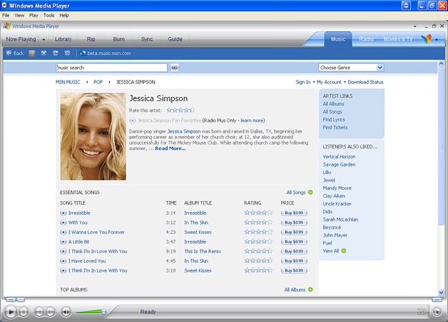 MSN Music Store In Windows Media Player - Jessica Simpson (2004)